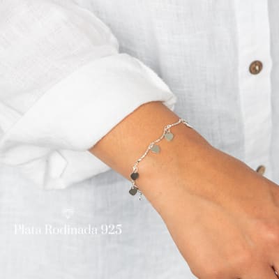 Pulsera Plata Rodinada Dije Corazón