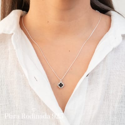 Collar Plata Rodinada Cleef Circones Negro