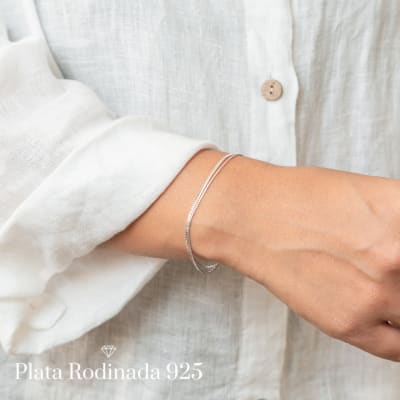 Pulsera Plata Rodinada Lisa Triple