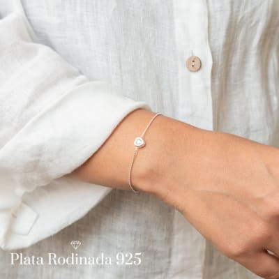 Pulsera Plata Rodinada Corazón Punto de Luz1
