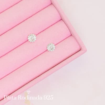 Aros Plata Rodinada Mini Girasol
