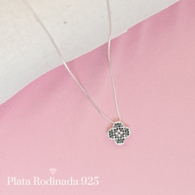 Collar Plata Rodinada Cleef Mini Circón