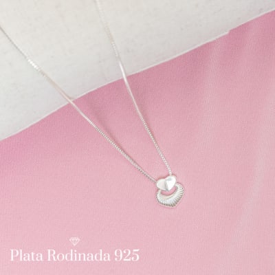 Collar Plata Rodinada Corazón Detente