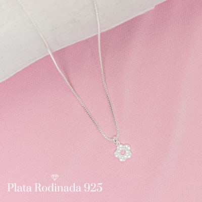 Collar Plata Rodinada Mini Flor Circonita