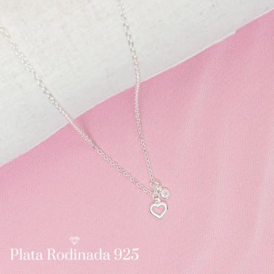 Collar Plata Rodinada Mini Corazón Circón