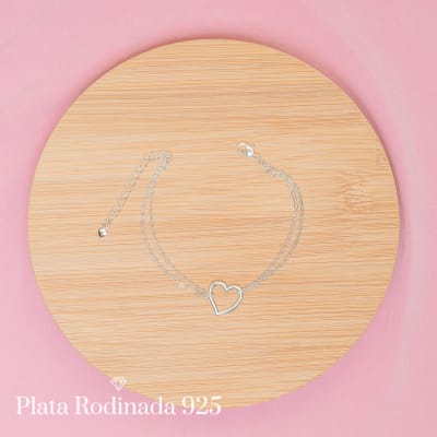 Pulsera Plata Rodinada Corazón Amor