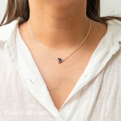 Collar Plata Rodinada Mariposa Onix1