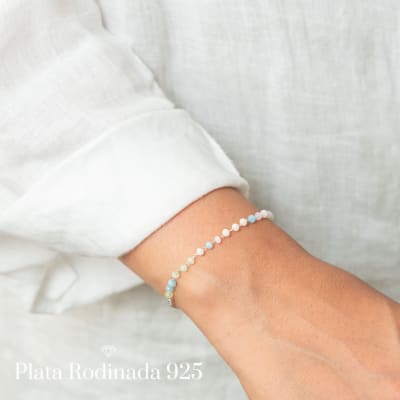 Pulsera Plata Rodinada Cristales Colores