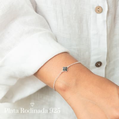 Pulsera Plata Rodinada Mini Cleef Circón