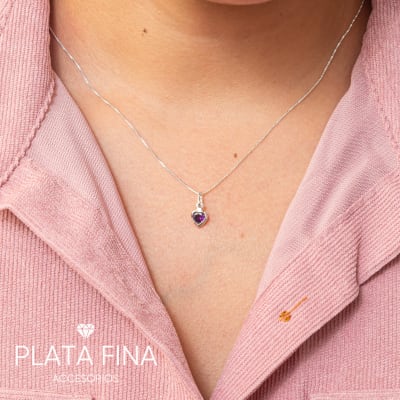 Conjunto Plata Mini Corazón Lila1