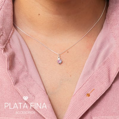 Conjunto Plata Mini Corazón Rosado1