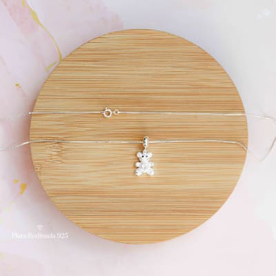 Collar Plata Rodinada Oso con Circonitas1