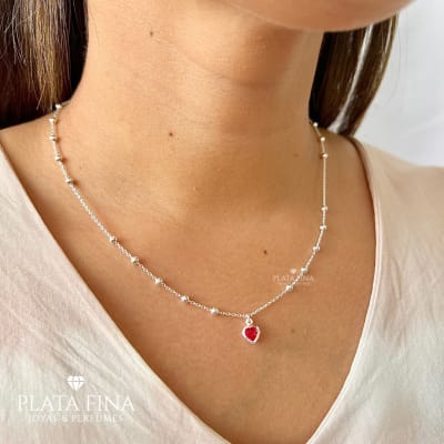 Collar Plata Amor Rojo1