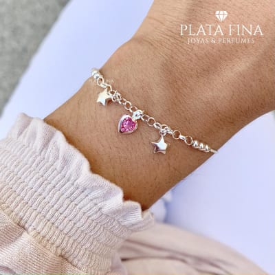 Pulsera Corazón y Estrella Rosada1