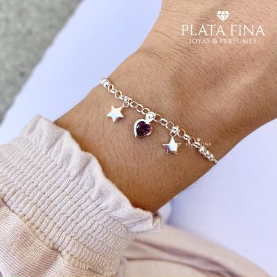 Pulsera Corazón y Estrella Lila1