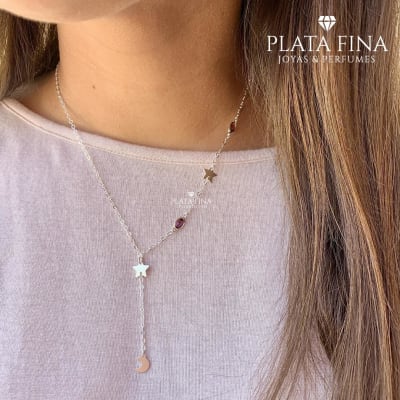 Collar Estrellas y Circón Lila1