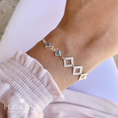 Pulsera Cuadros y Circón Celeste1