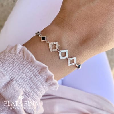 Pulsera Cuadros y Circón Negro1