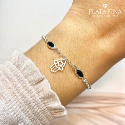 Pulsera Mano Fátima Circón Negro1