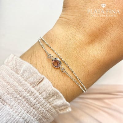 Pulsera Doble Circón Rosado1
