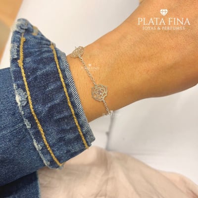 Pulsera Plata Flores2