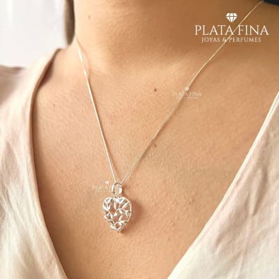 Conjunto Plata Corazón Hojas2