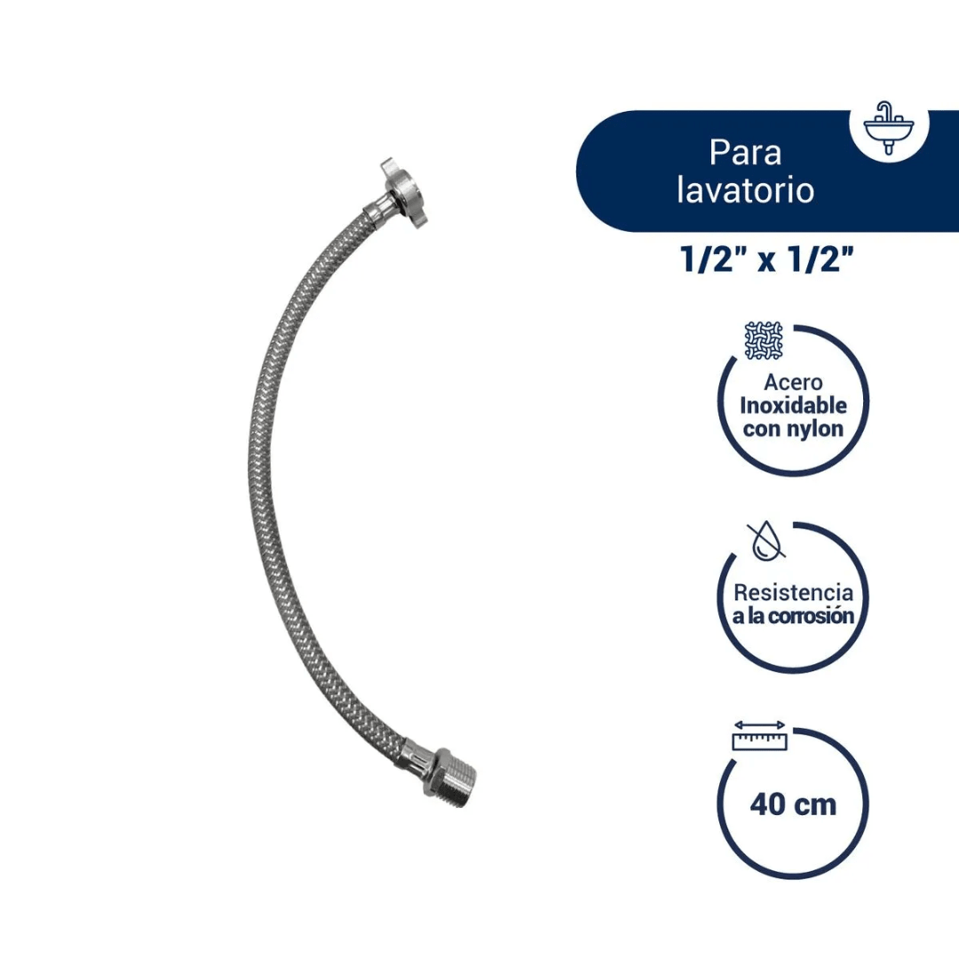 TUBO DE ABASTO PARA INODORO ACERO INOX Y NYLON 1/2