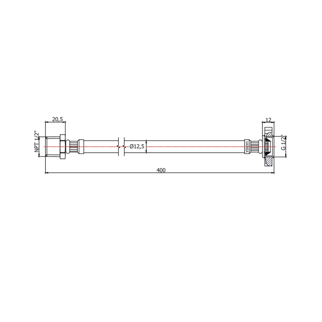 TUBO DE ABASTO PARA INODORO ACERO INOX Y NYLON 1/2