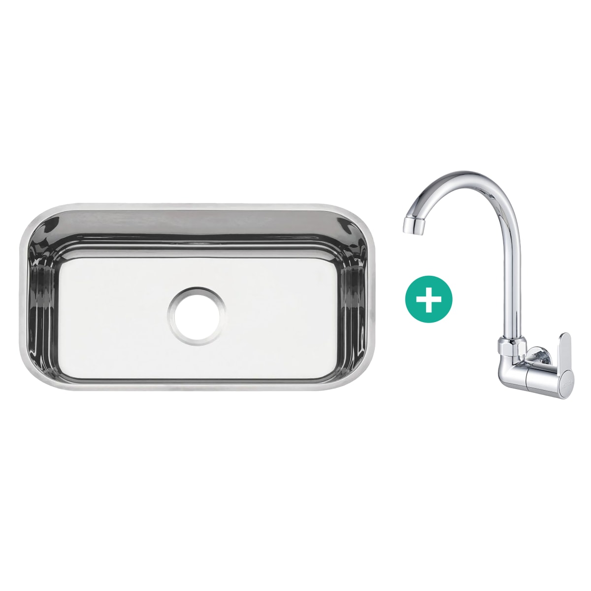 CUBETA RECTANGULAR DE ACERO EMPOTRAR 56X34X14 + LLAVE DE COCINA A LA PARED FANTASTIC1