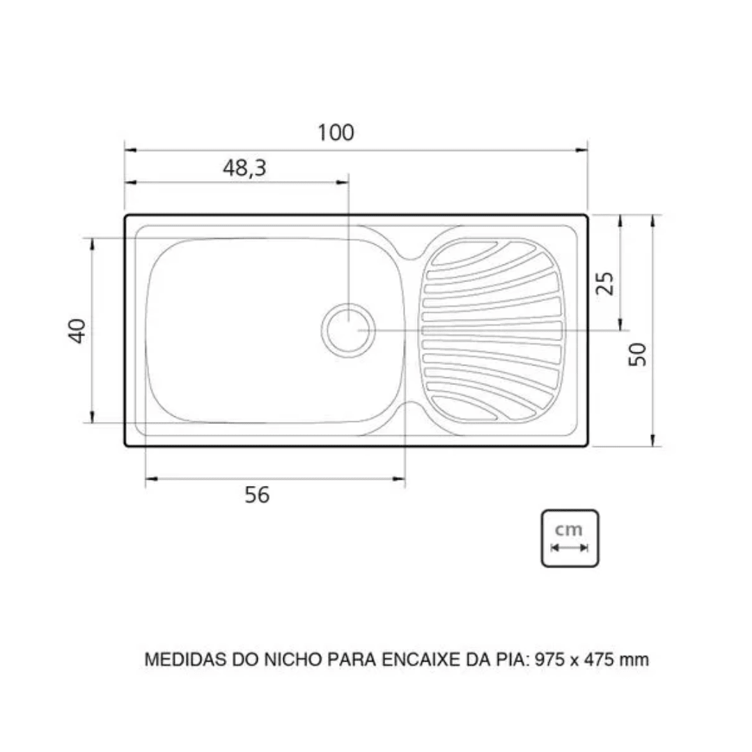 FREGADERO DE ACERO INOX 100CM X 50CM 1CH SP PERF2