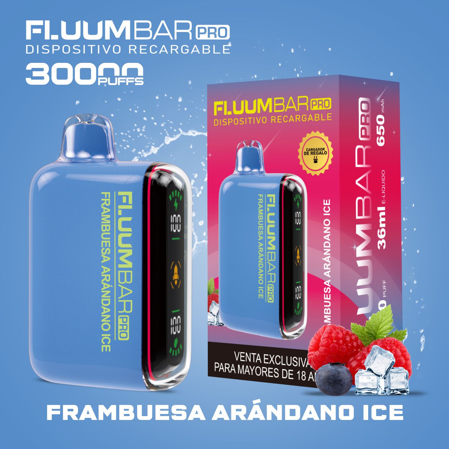 Fluumbar Pro Frambuesa Arándanos Ice 30.000 puffs