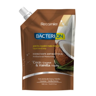 Jabón Hidratante Antibacterial Recarga 500ml Coco y Vainilla - Bacterion
