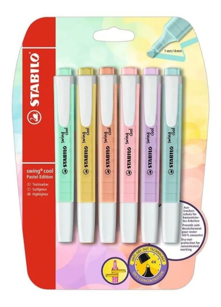 Set 6 destacadores swing cool pastel stabilo1