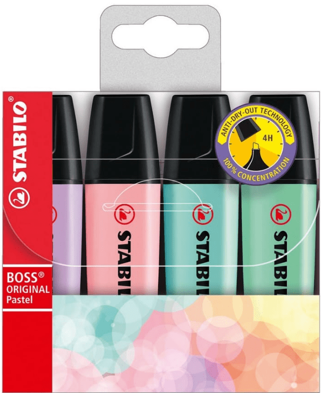 Set 4 destacadores pastel stabilo1