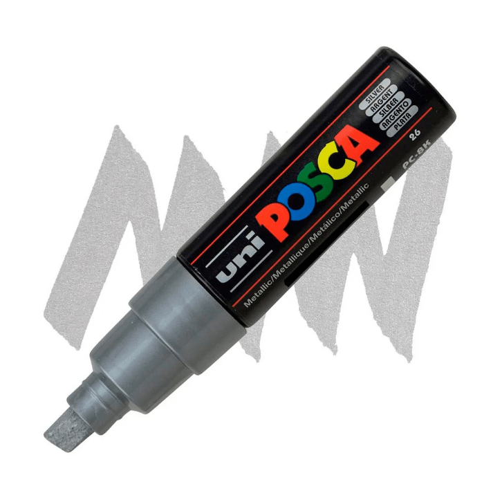 Marcador Acrílico Plateado PC-8K Punta Biselada Posca1