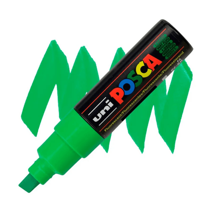 Marcador Acrílico Verde Flúor PC-8K Punta Biselada Posca1