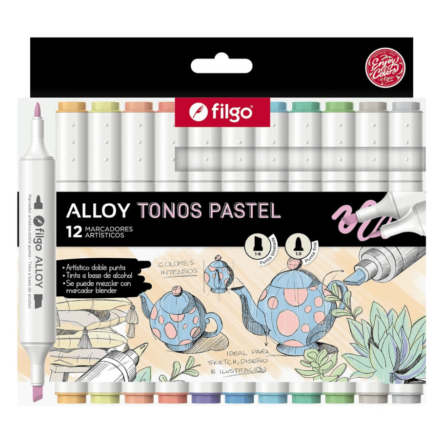 Marcador Artístico Doble Punta Alloy 12 und Tonos Pasteles Filgo1
