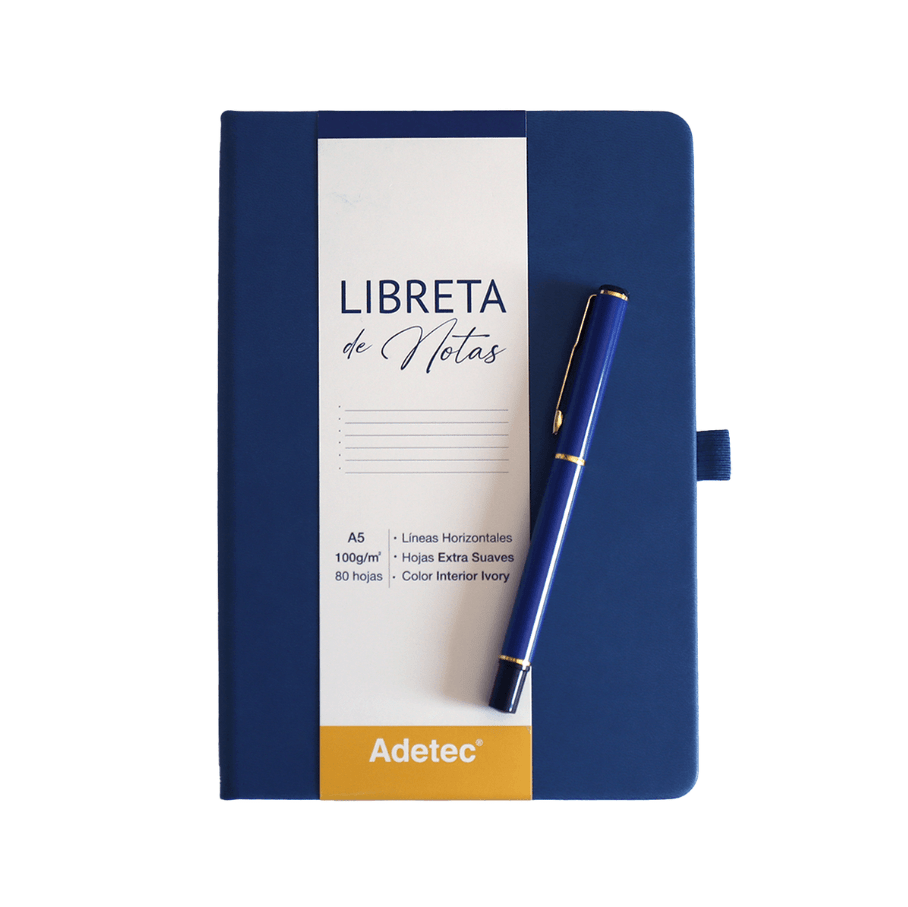 Caja Regalo Libreta Cocida A5 Azul Oscuro C/Lapiz - ADETEC1
