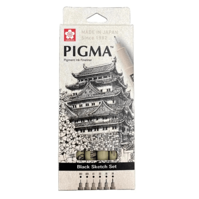 Set 6 Tiralíneas Pigma Micron Negro 0.1-0.8mm Sakura