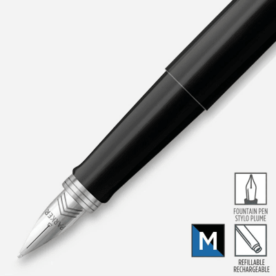 Pluma Fuente Negra Tinta Negra Punto Fino PARKER