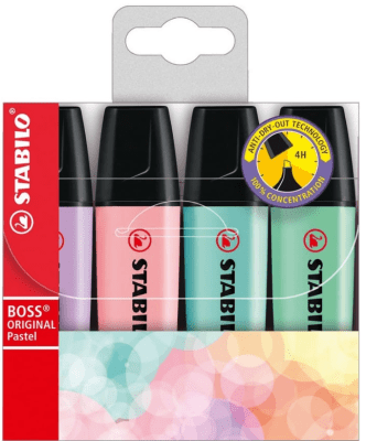 Set 4 destacadores pastel stabilo1