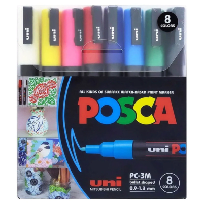 Set 8 Marcadores Acrílicos PC-3M 0.9-1.3mm Posca