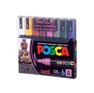Set Marcadores Posca 5m 8 Colores Punta Media Oscuros