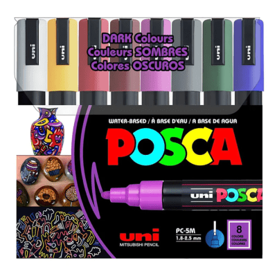 Set Marcadores Posca 5m 8 Colores Punta Media Oscuros