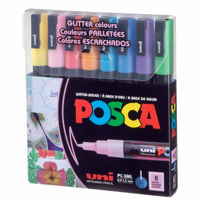 Marcadores Acrílicos Posca Set 8 Colores PC-3M Glitter Pastel