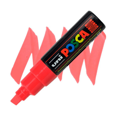 Marcador Acrílico Rojo Flúor PC-8K Punta Biselada Posca