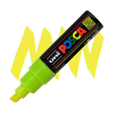 Marcador Acrílico Amarillo Flúor PC-8K Punta Biselada Posca