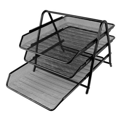 Set Organizador de Escritorio Malla Metálica Negro Foska1