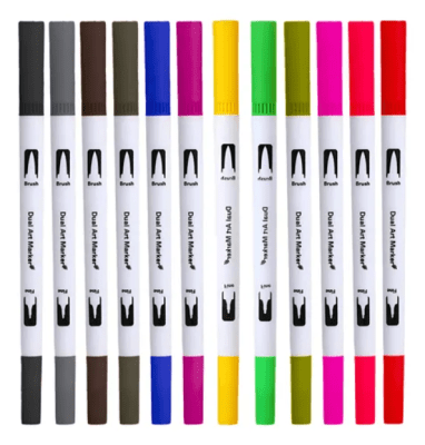 12 lettering marcadores doble punta pincel brush