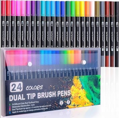24 lettering marcadores doble punta pincel brush